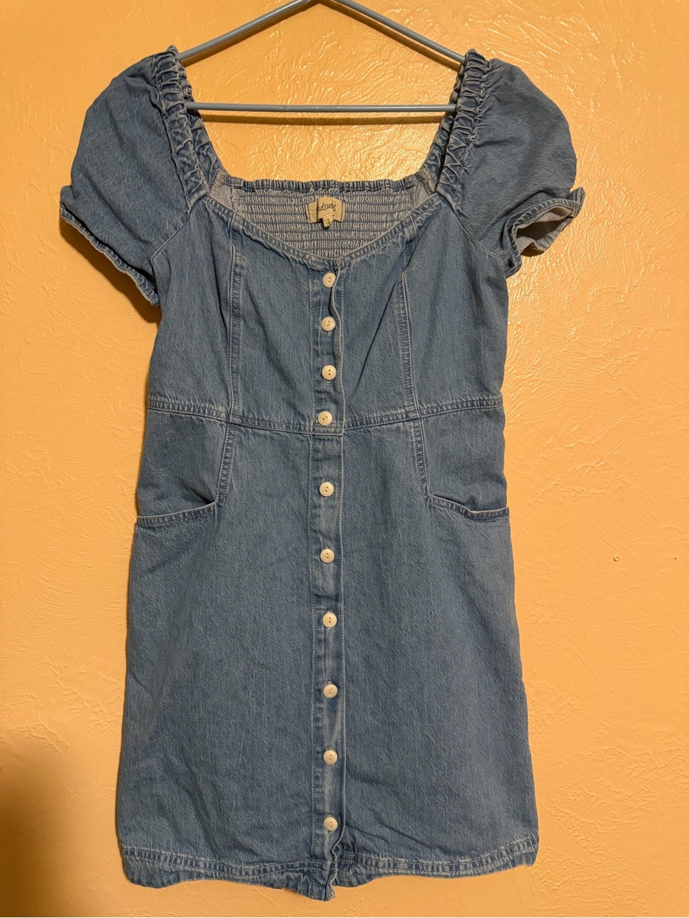 Madewell Denim Button-Front Mini Dress with Puff Sleeves - Blue